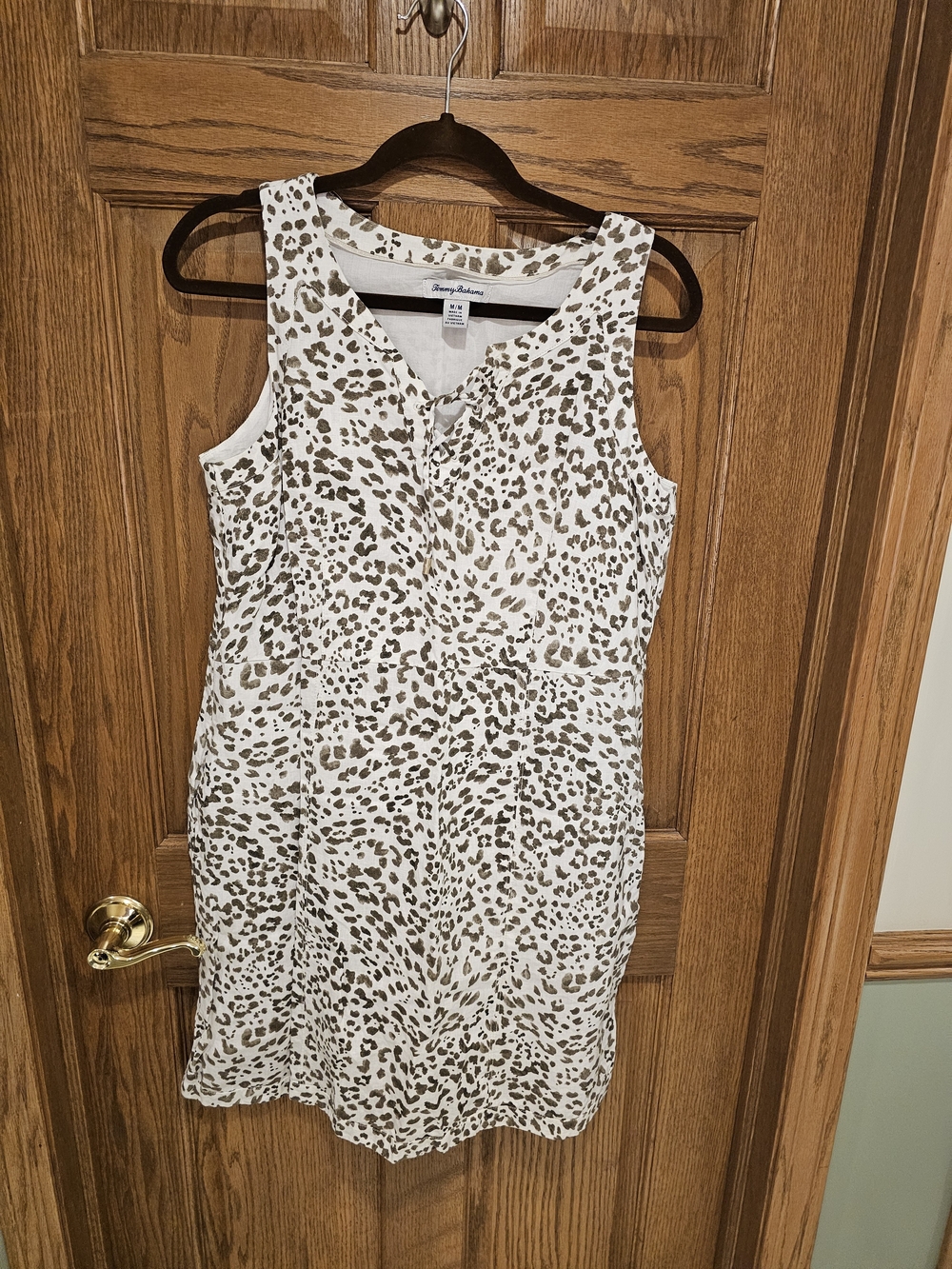 Tommy Bahama White and Beige Leopard-Print Sleeveless Dress